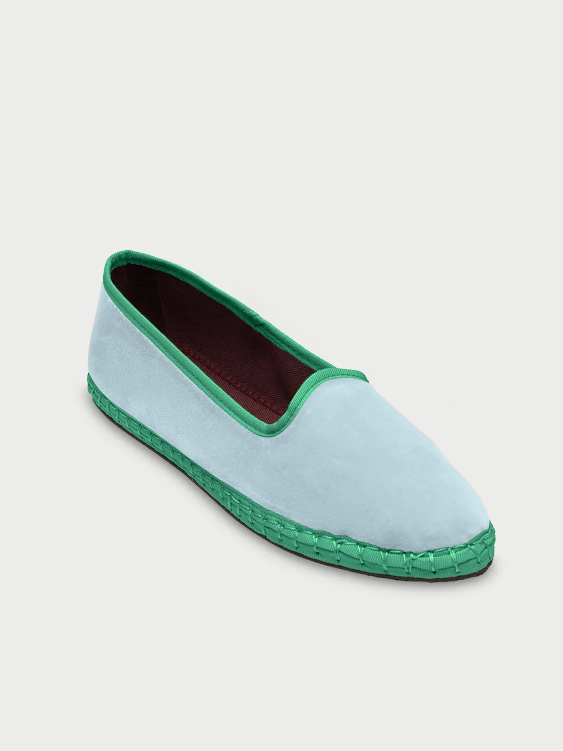 Flagelus Clarissa papuci catifea bleu cu verde