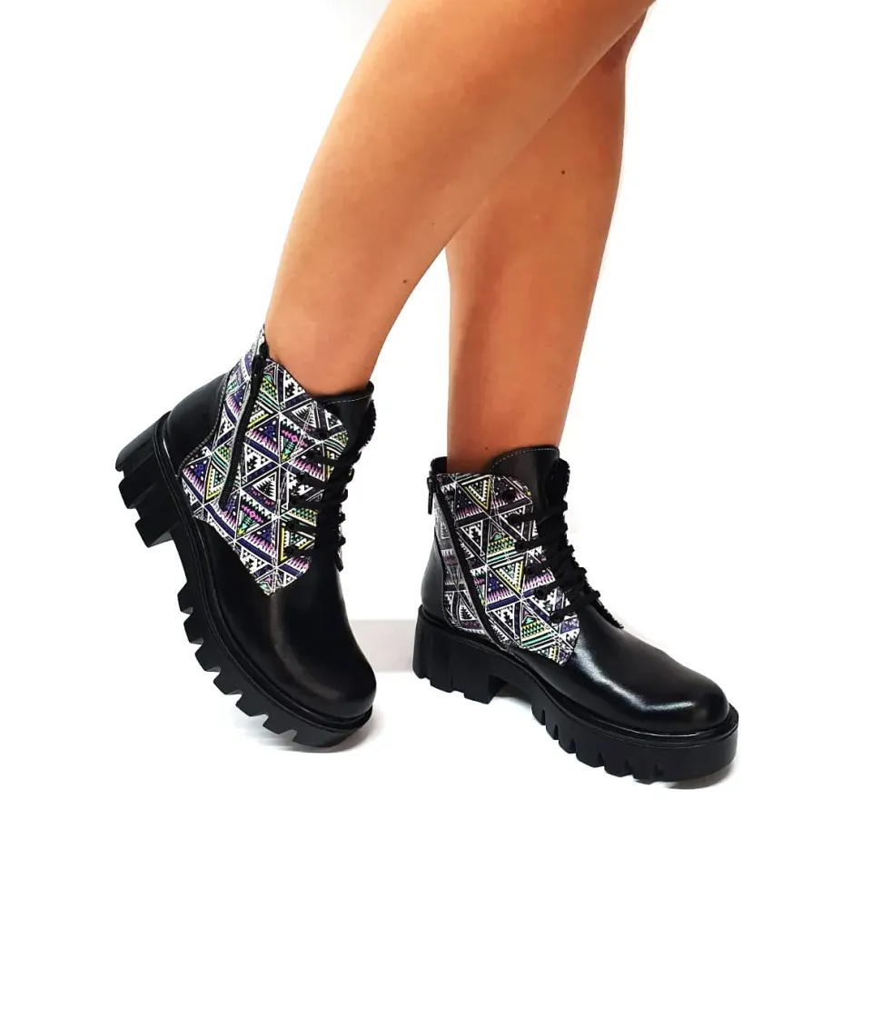 Catinca Shoes BC35 NBT bocanci dama piele negru triunghiuri