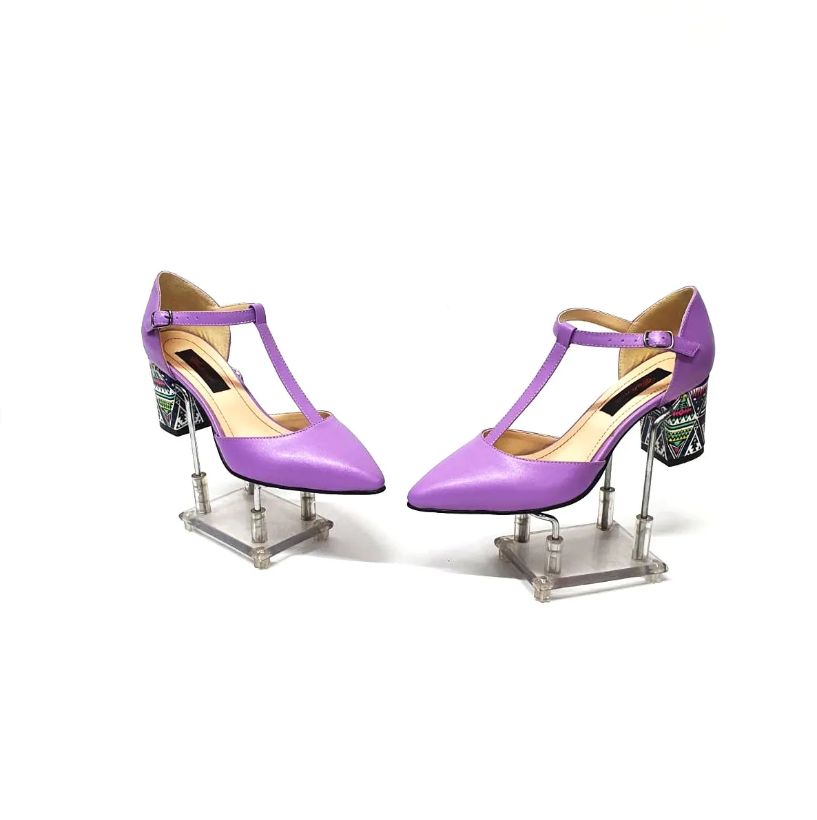 Catinca Shoes D13 LT sandale dama piele naturala lila triunghiuri