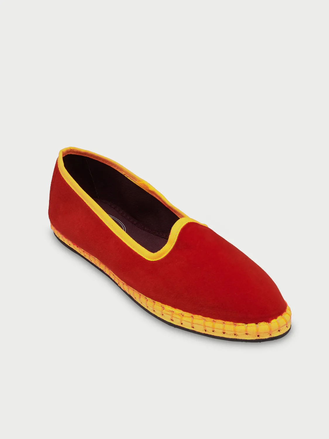 Flagelus Margot slippers catifea roșu cu vipușcă galbenă
