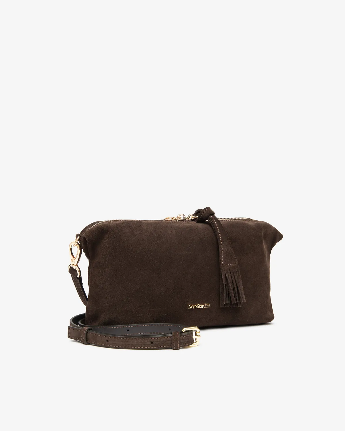 NeroGiardini geantă piele crossbody ciucuri