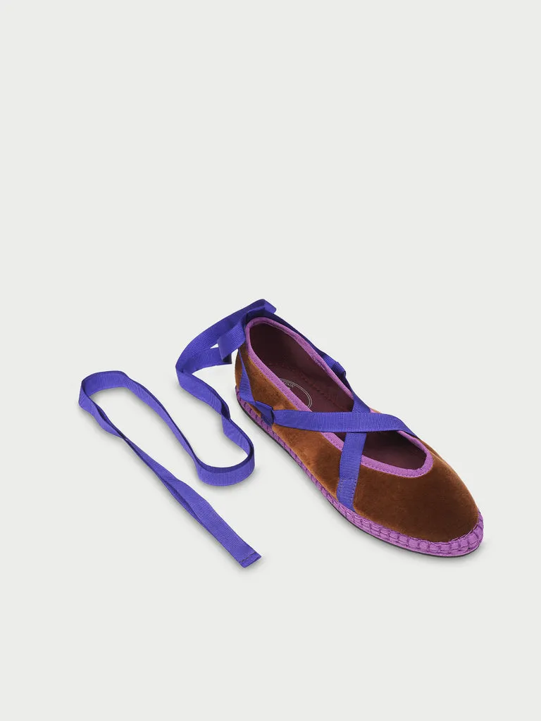 Flagelus Eichiro Velvet Ribbon slippers maro catifea