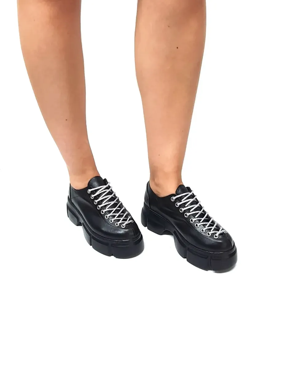 Catinca Shoes X2 NBSA pantofi dama piele negru siret argintiu
