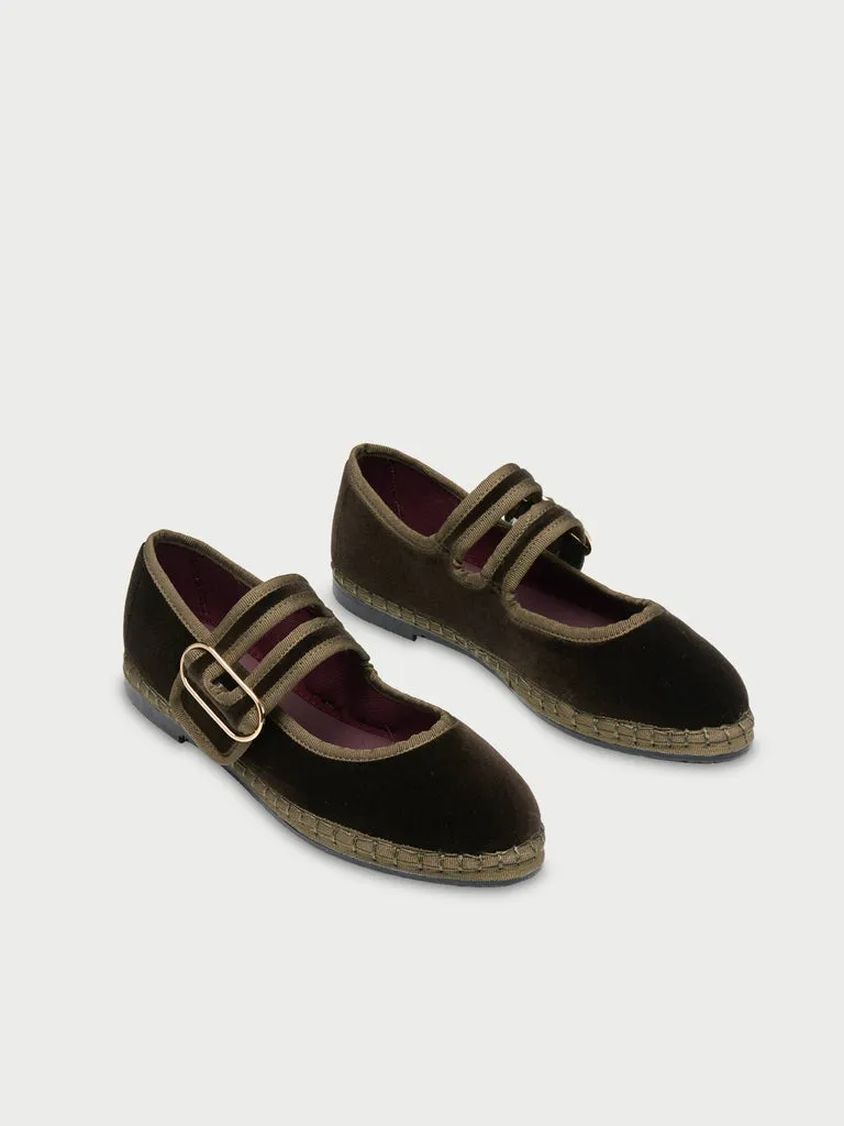 Flagelus Matilda Green pantofi Mary Jane maro catifea