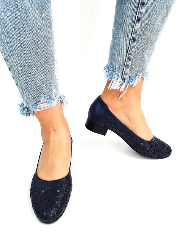 Catinca Shoes T10 BL pantofi perforați piele bleumarin