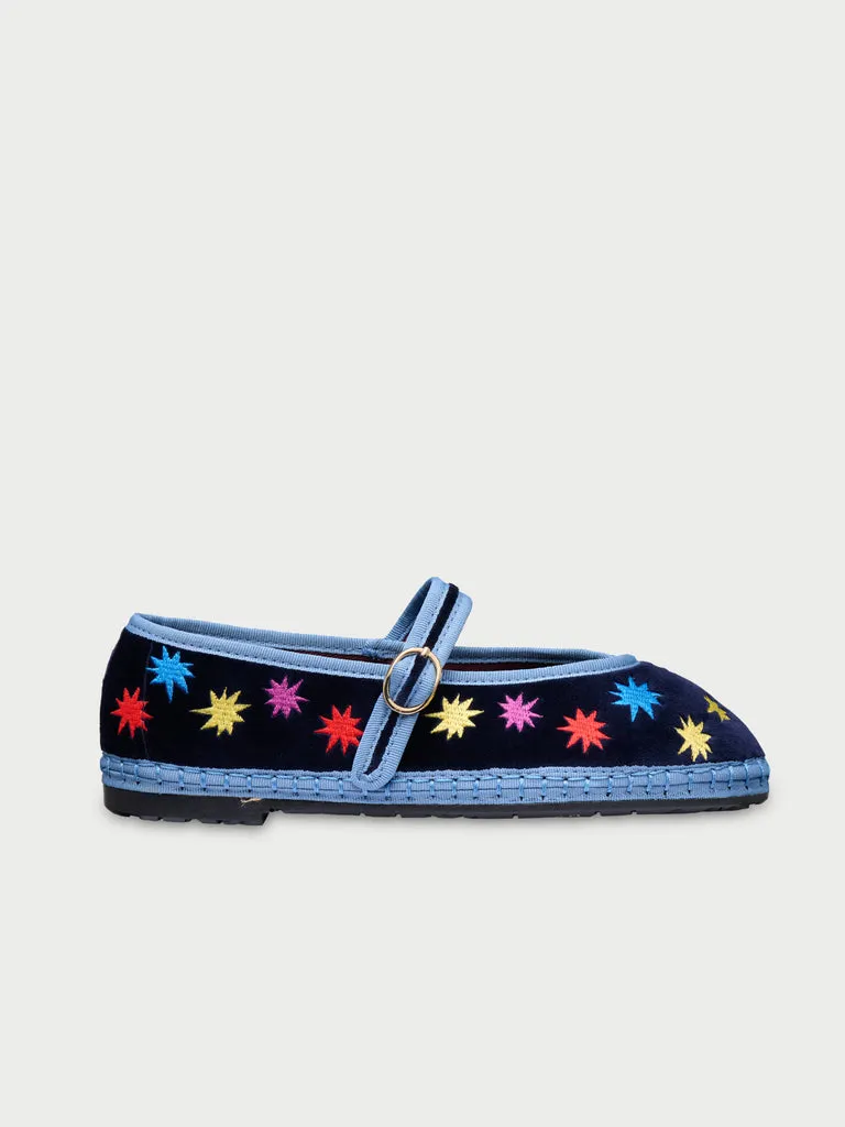 Flagelus Royal Stardust Blue pantofi Mary Jane catifea albastra