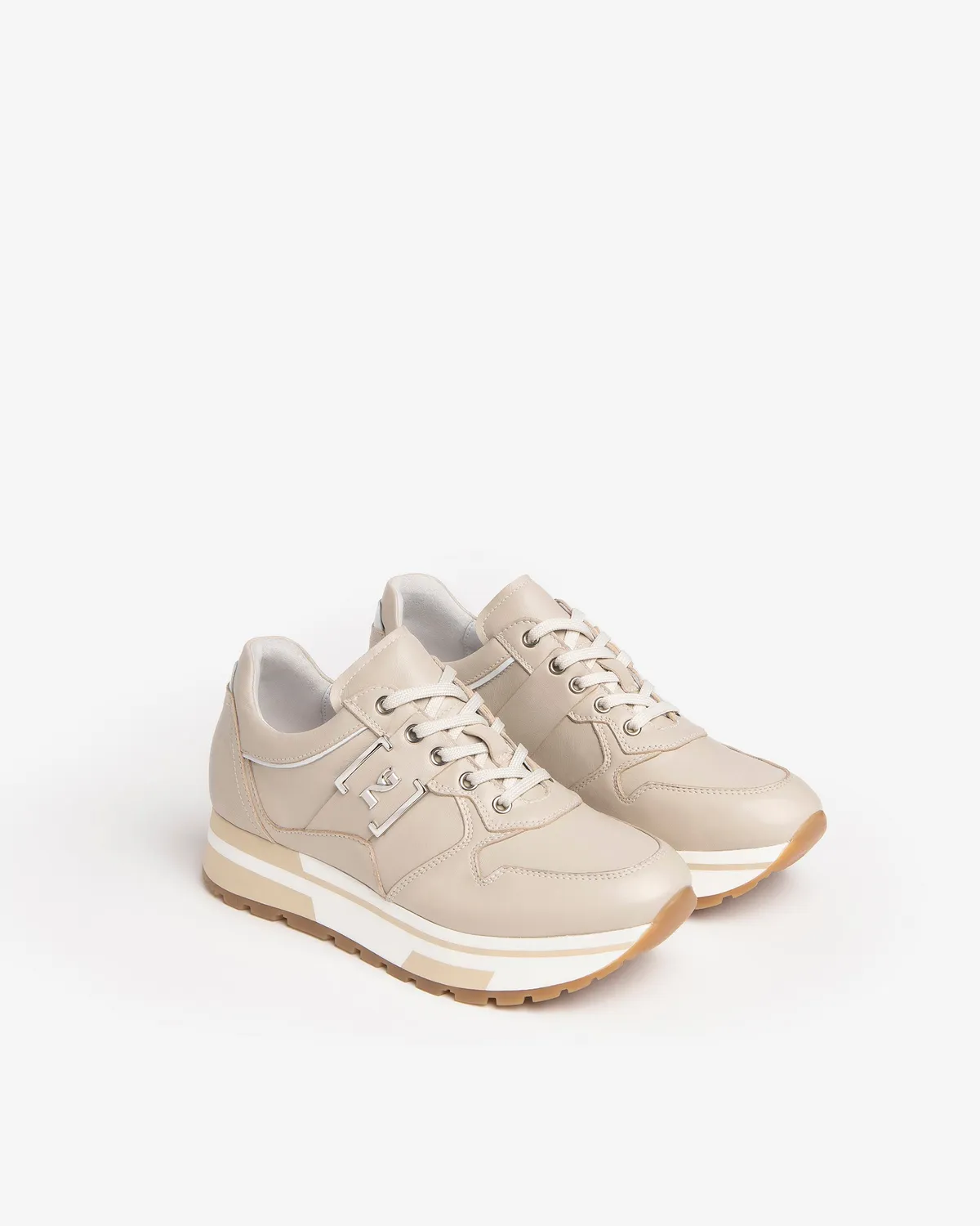 NeroGiardini pantofi sport dama piele naturala albi