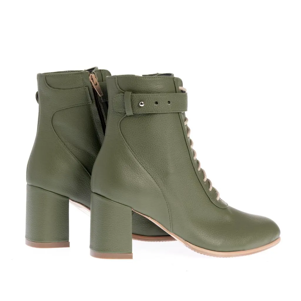 Ana Urbana Paloma botine piele khaki toc gros 6 cm