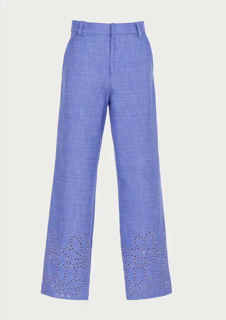 Flagelus Su Blue Jeans pantaloni denim albi broderie