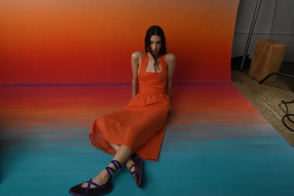 Flagelus Zhou Orange rochie lunga portocalie bumbac