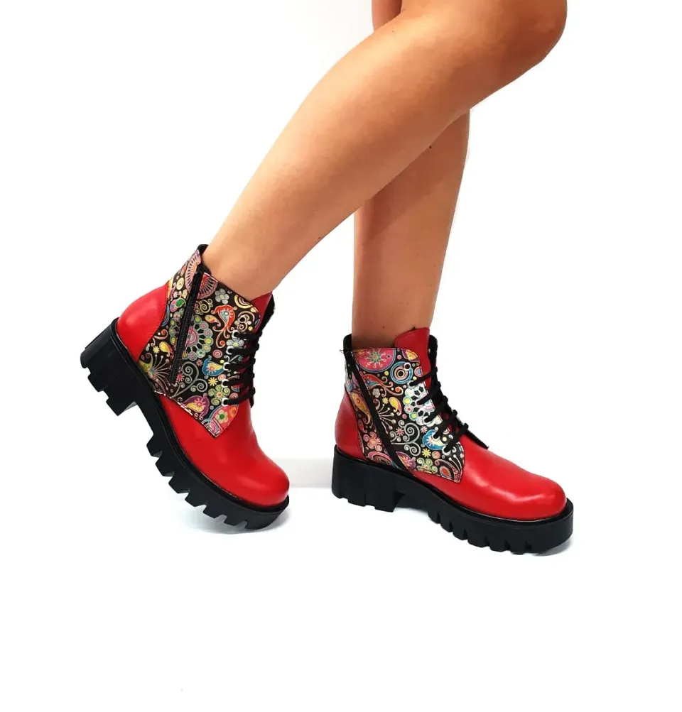 Catinca Shoes BC35 RBP bocanci dama piele naturala rosu paun