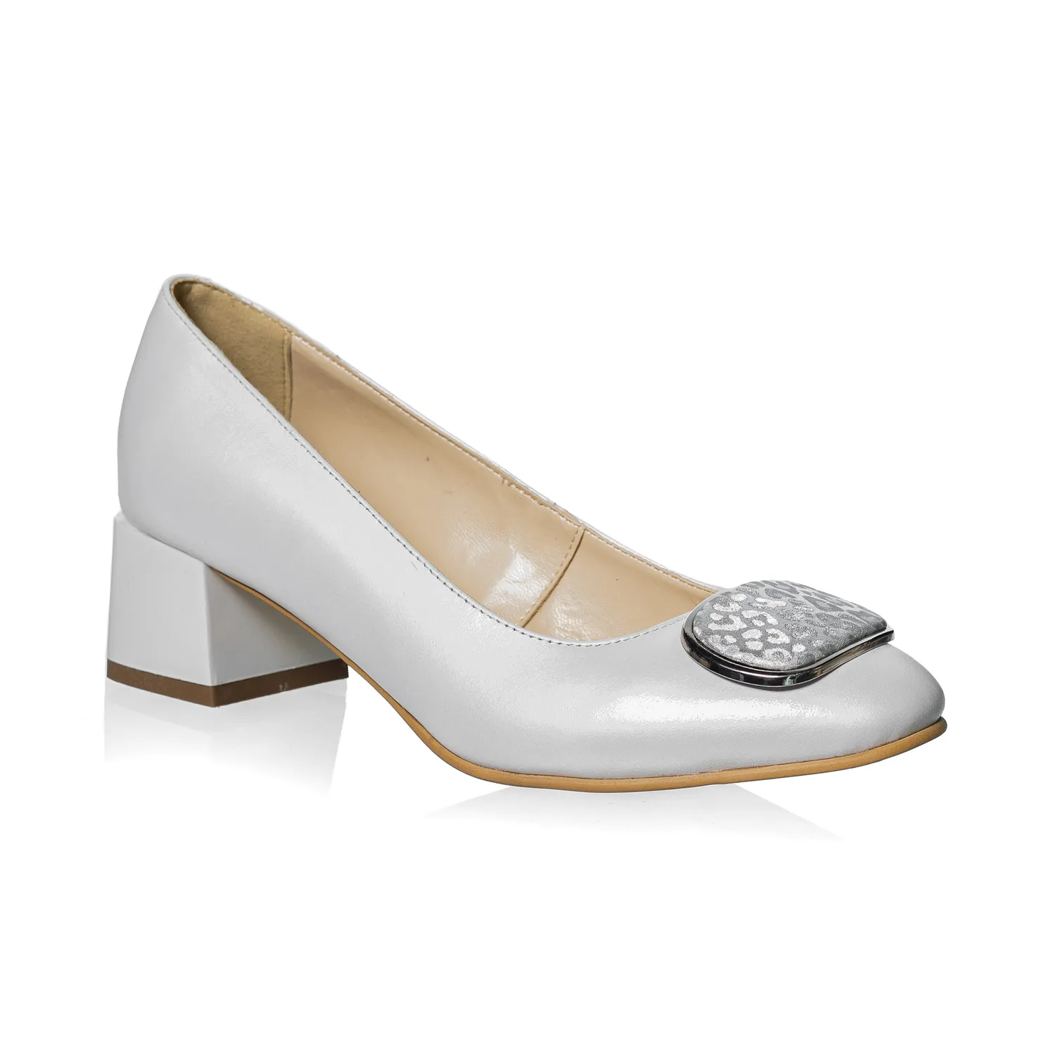 Catinca Shoes A21 ASP pantofi piele naturala alb sidef ponei