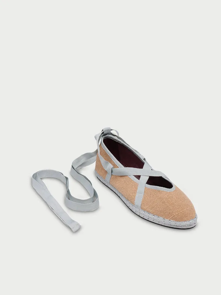 Flagelus Ribbon Linen Grey pantofi in maro