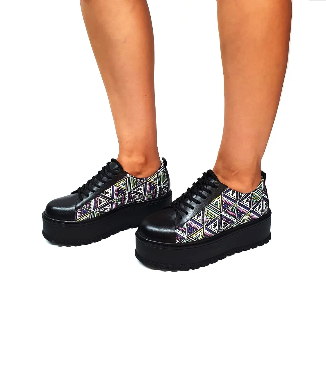 Catinca Shoes X3 NT pantofi damă negru triunghiuri piele
