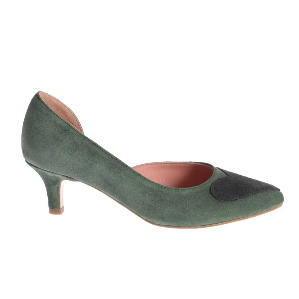 Ana Urbana Detroit pantofi piele verde-negru toc mic