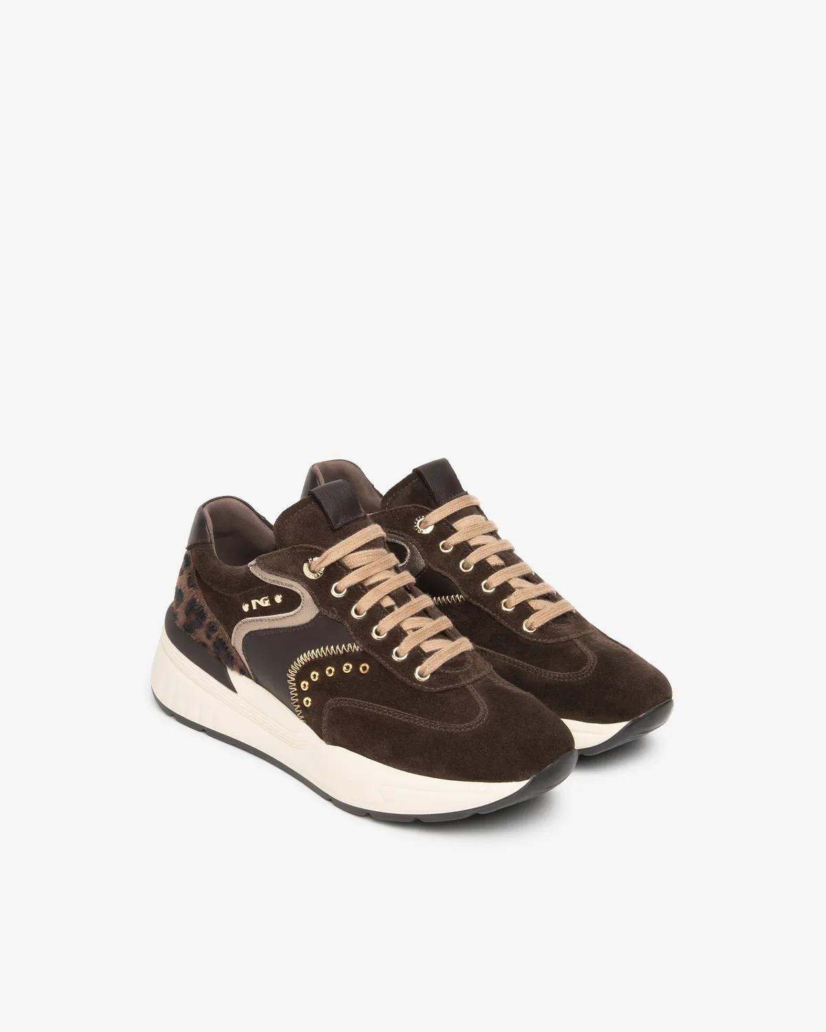 NeroGiardini sneakers damă piele întoarsă talpă înaltă