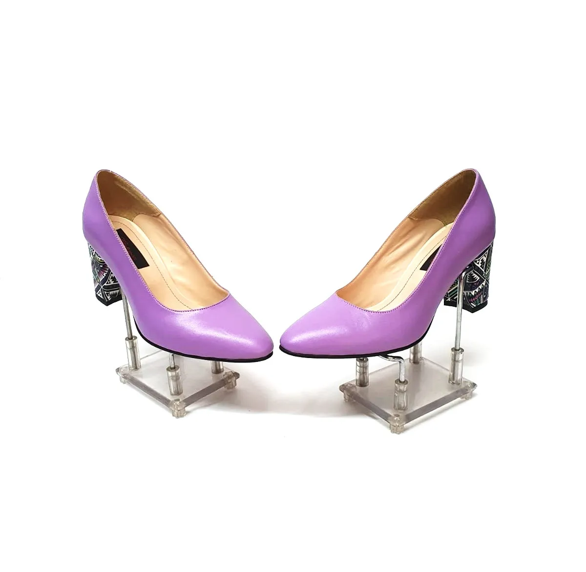 Catinca Shoes R7 LT pantofi piele naturala lila triunghiuri