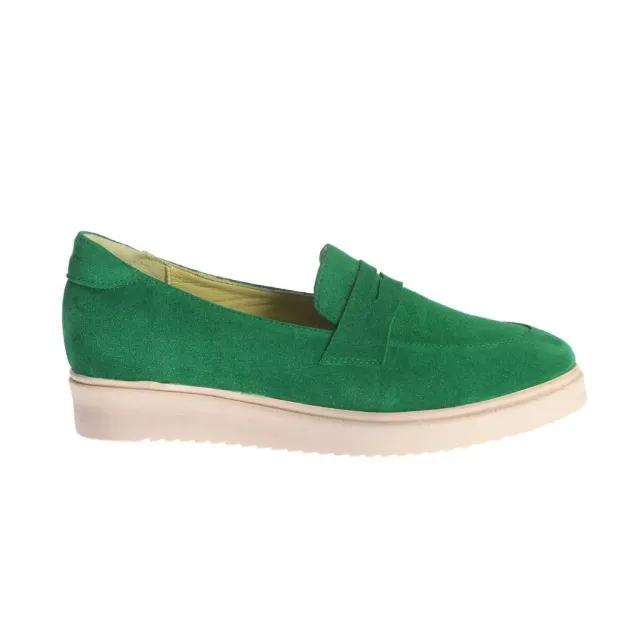 Ana Urbana Shoes Valencia mocasini verzi-bej piele intoarsa