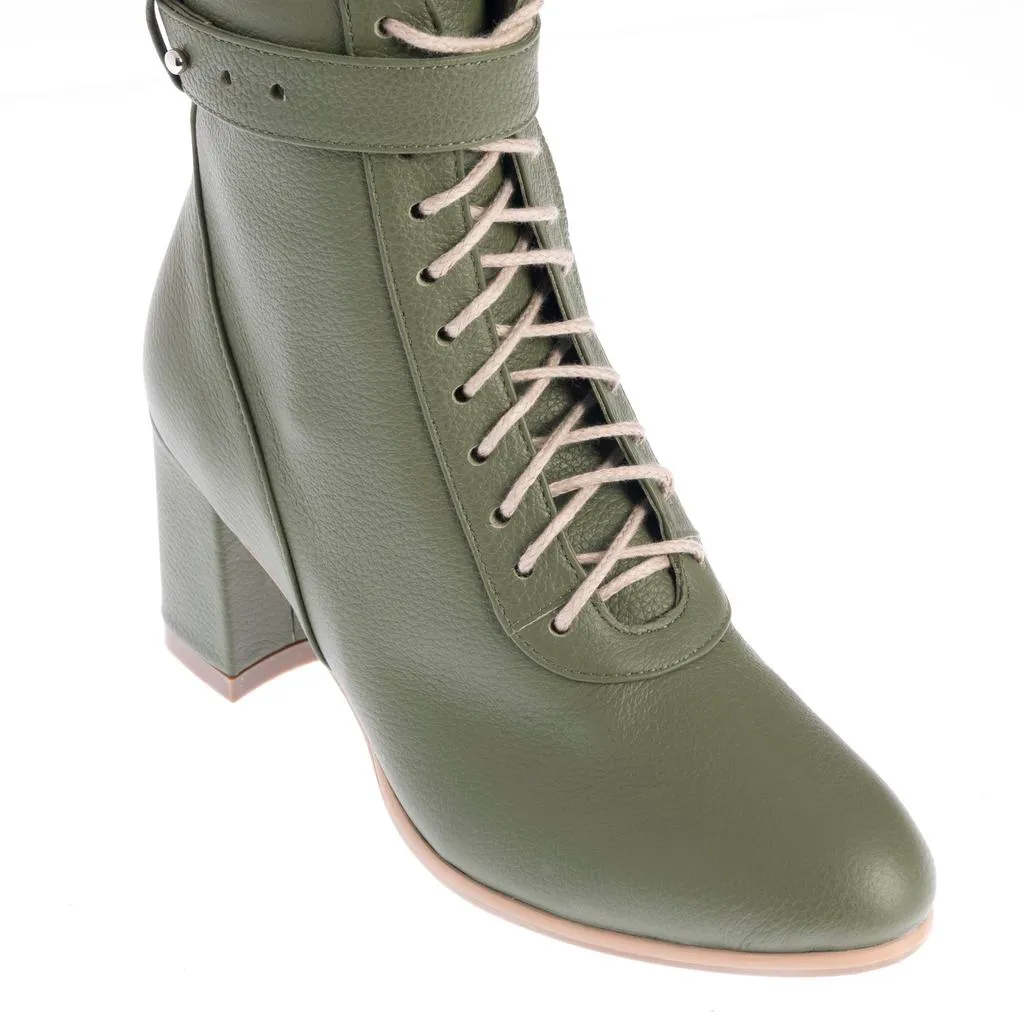 Ana Urbana Paloma botine piele khaki toc gros 6 cm