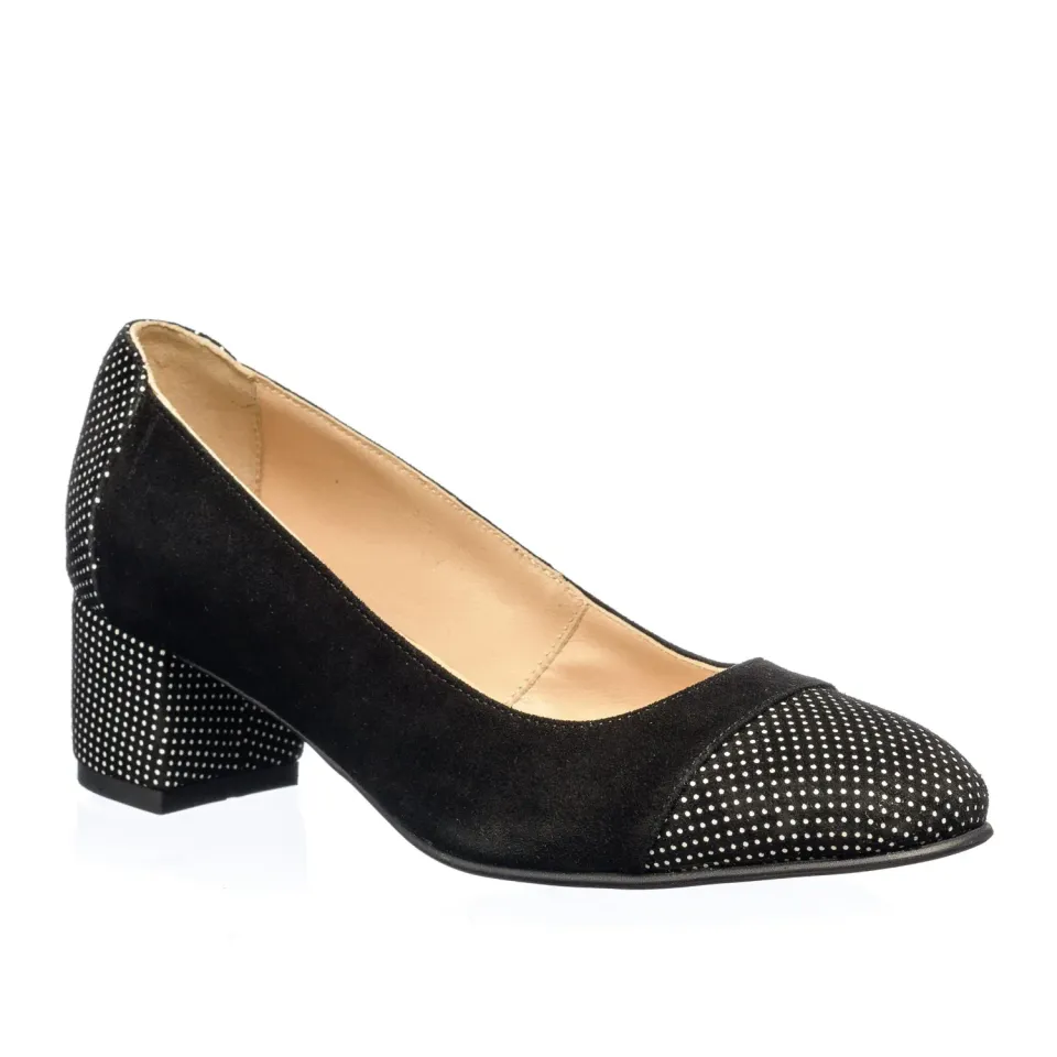 Catinca Shoes A8 NABA pantofi negru antilopa buline piele