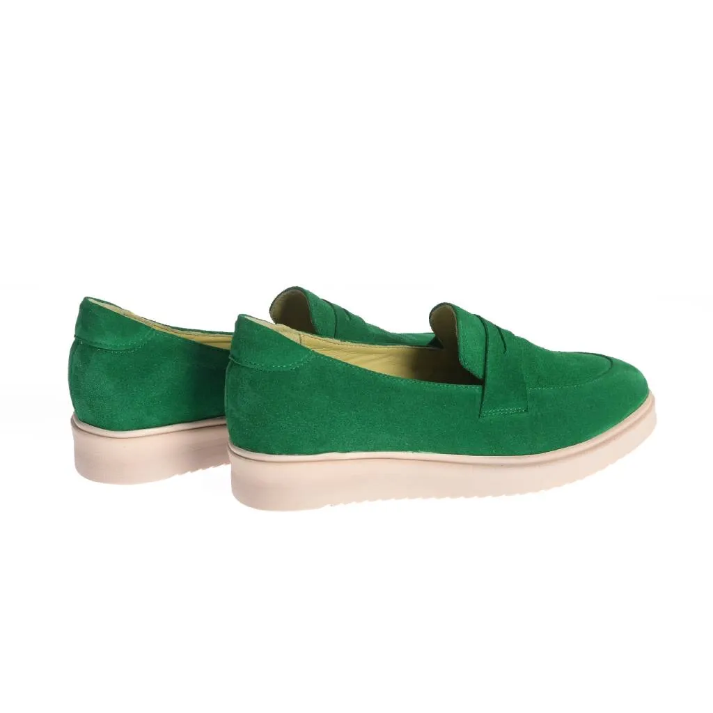 Ana Urbana Shoes Valencia mocasini verzi-bej piele intoarsa