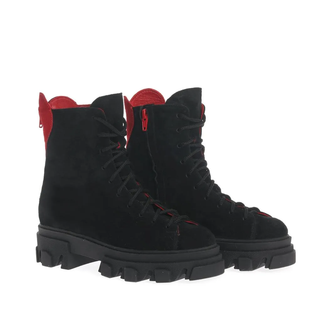 Ana Urbana Shoes Philadelphia bocanci negru-rosu piele intoarsa