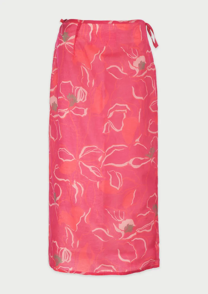 Flagelus Khan Pink fusta roz portocaliu muselina