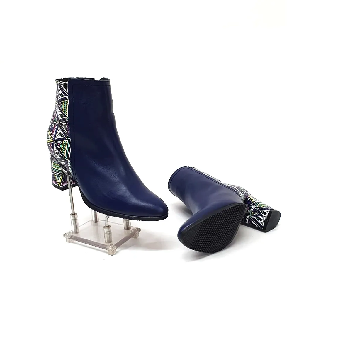 Catinca Shoes GX31 BLT ghete damă piele bleumarin triunghiuri