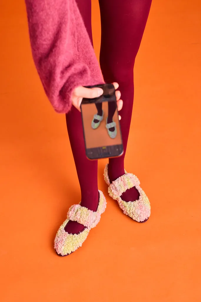 Flabelus Mafalda Sherpy Pink pantofi lana multicolor