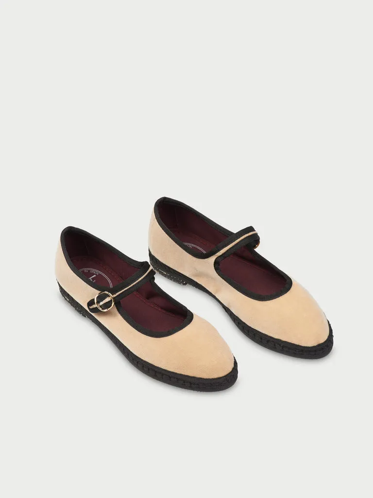 Flagelus Theodora pantofi Mary Jane bej catifea negru