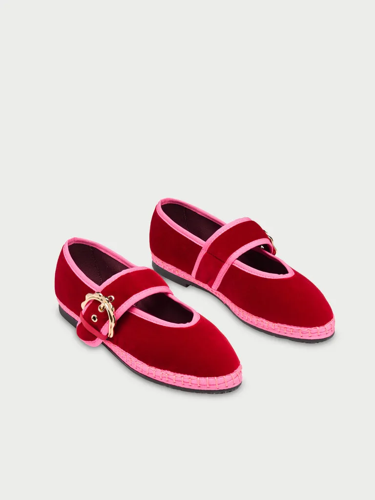 Flagelus Sophie Red pantofi mary jane rosii catifea