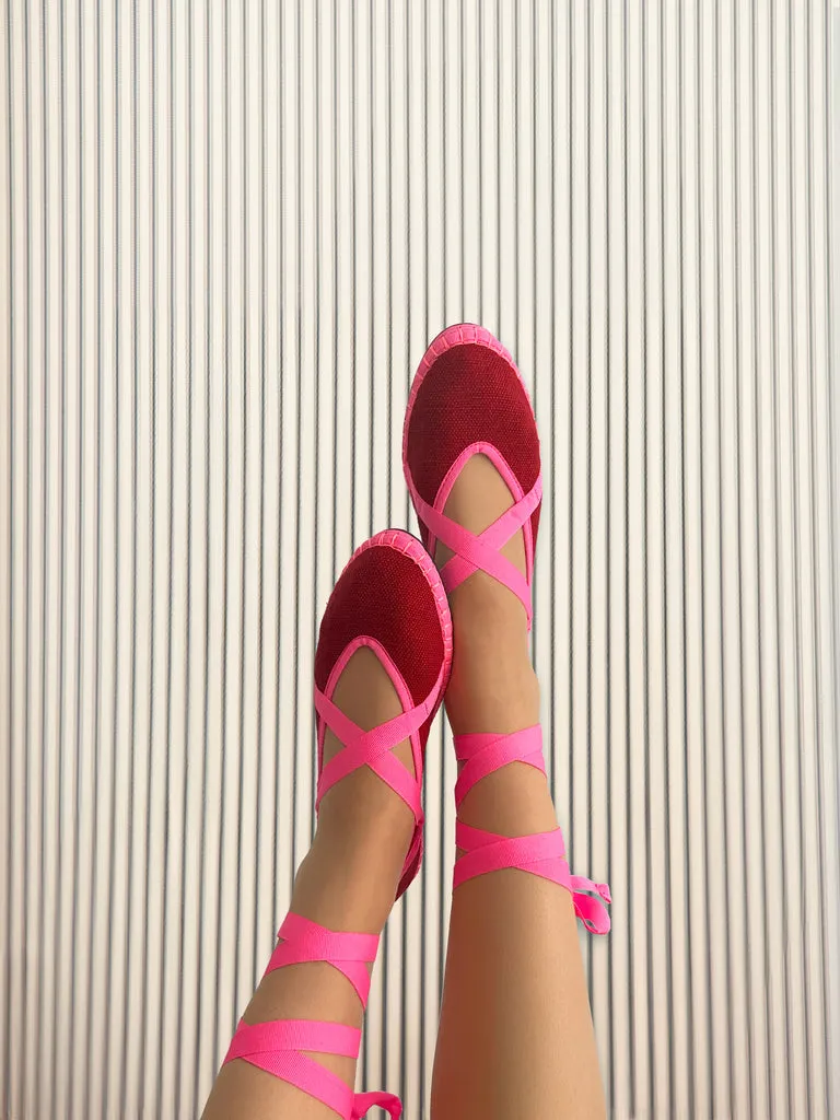 Flagelus Ribbon Linen Cherry pantofi rosu in