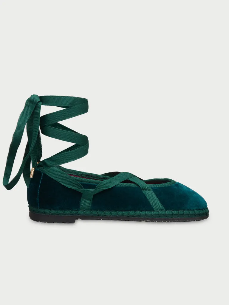 Flagelus Ribbon Leonor pantofi slip-on verzi catifea