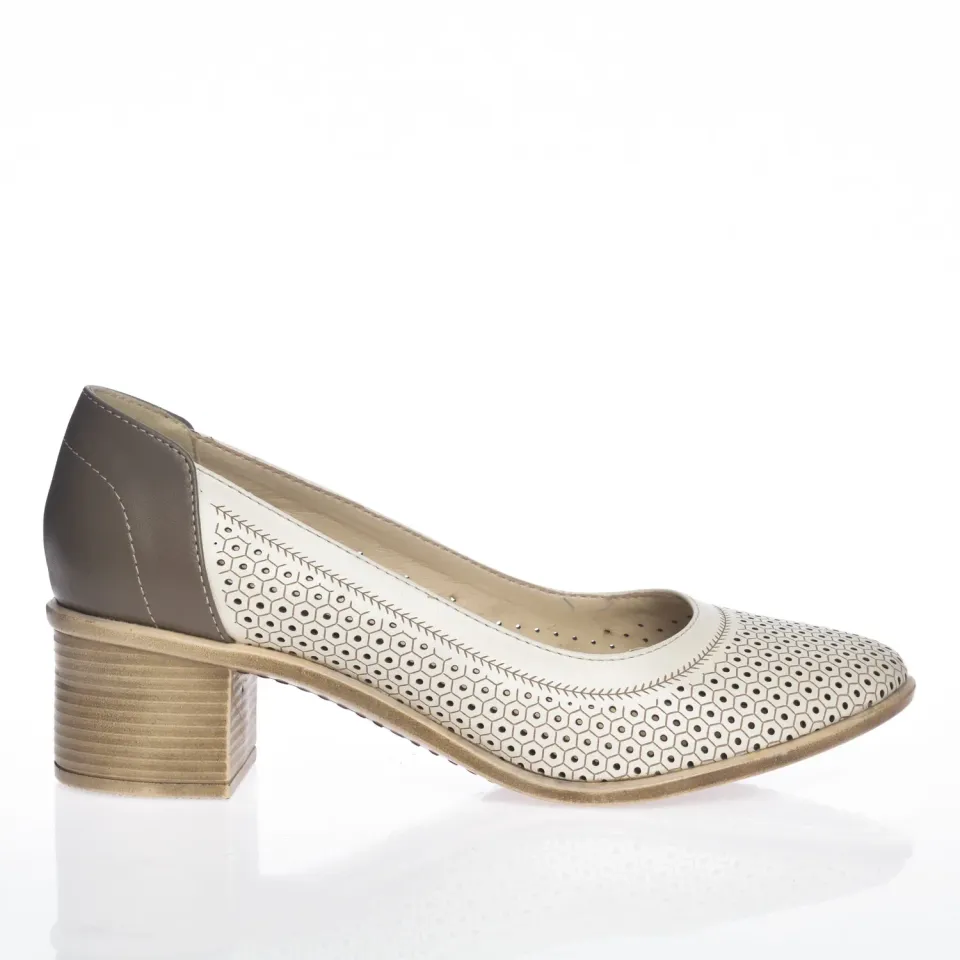 Catinca Shoes T2 BG pantofi piele naturala bej cu gri