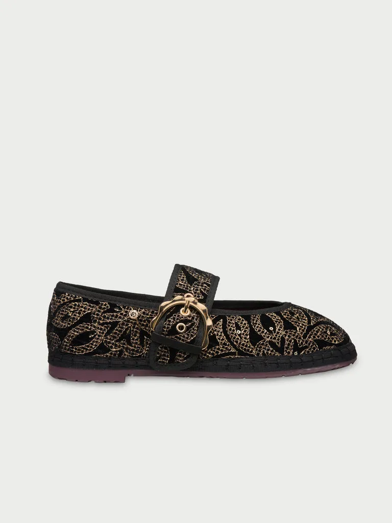 Flagelus Sophie Bloom Gold pantofi negri catifea