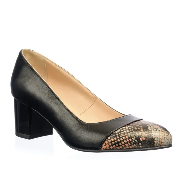 Catinca Shoes A3 NVSG pantofi piele negri sarpe galben