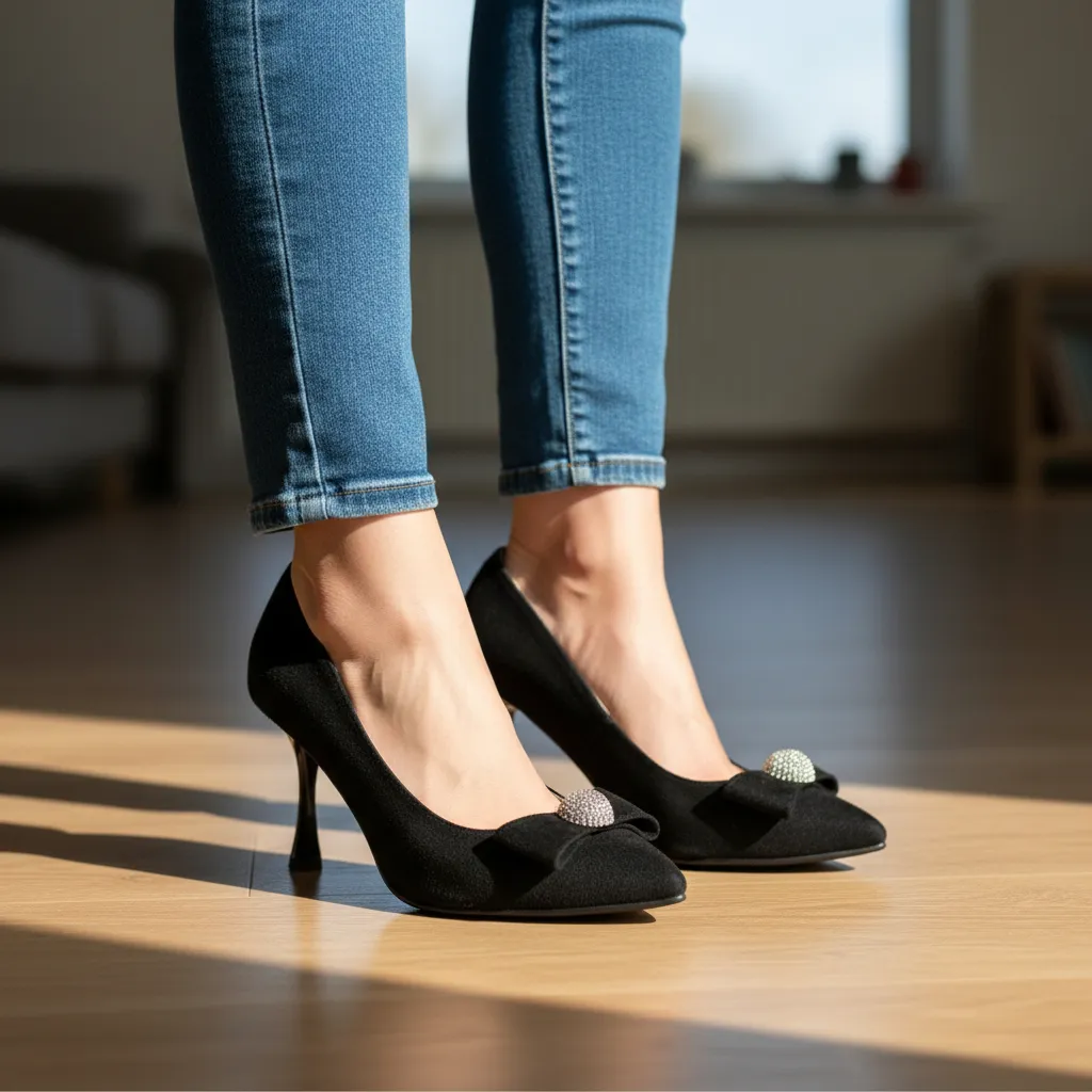 Catinca Shoes A69 Negru pantofi dama piele antilopa