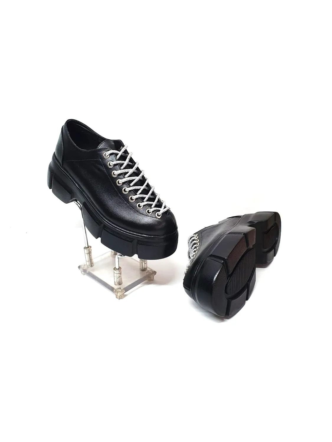 Catinca Shoes X2 NBSA pantofi dama piele negru siret argintiu