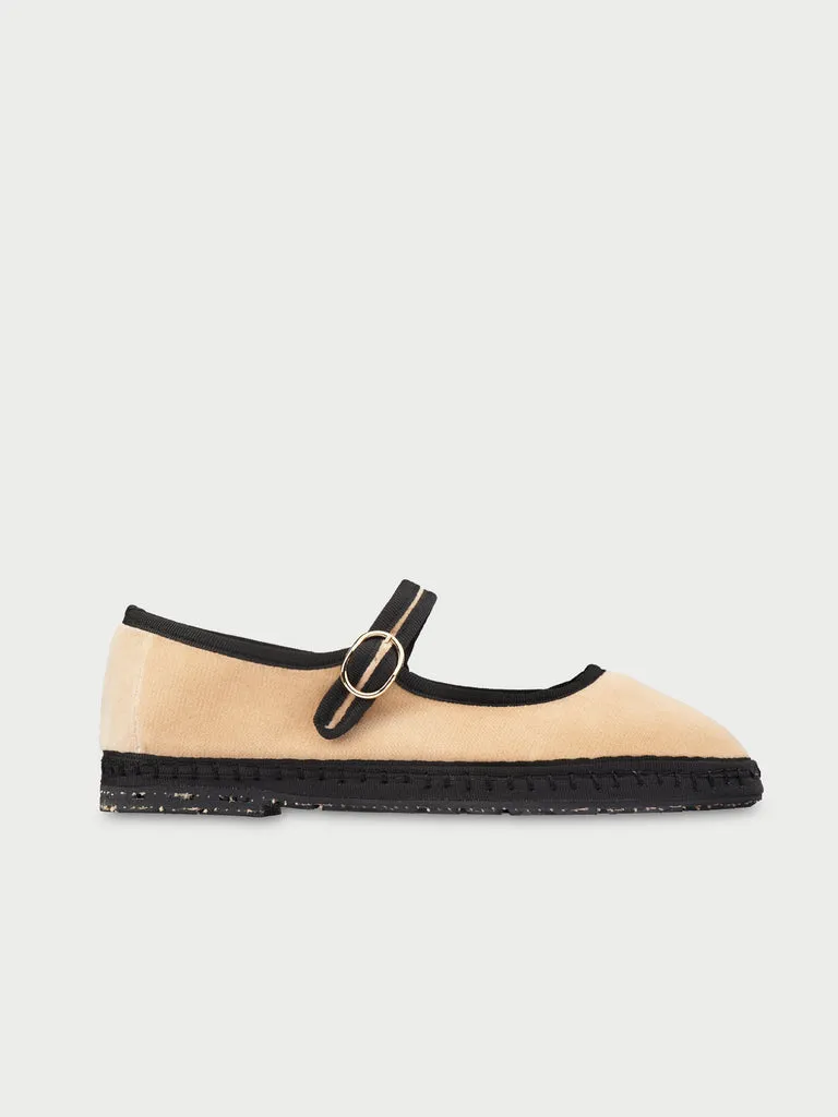 Flagelus Theodora pantofi Mary Jane bej catifea negru