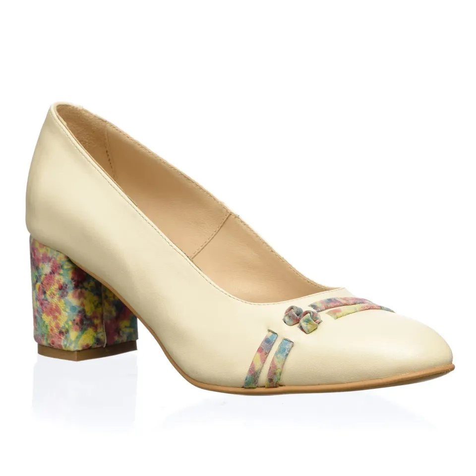 Catinca Shoes 55 BM pantofi dama piele bej toc multicolor