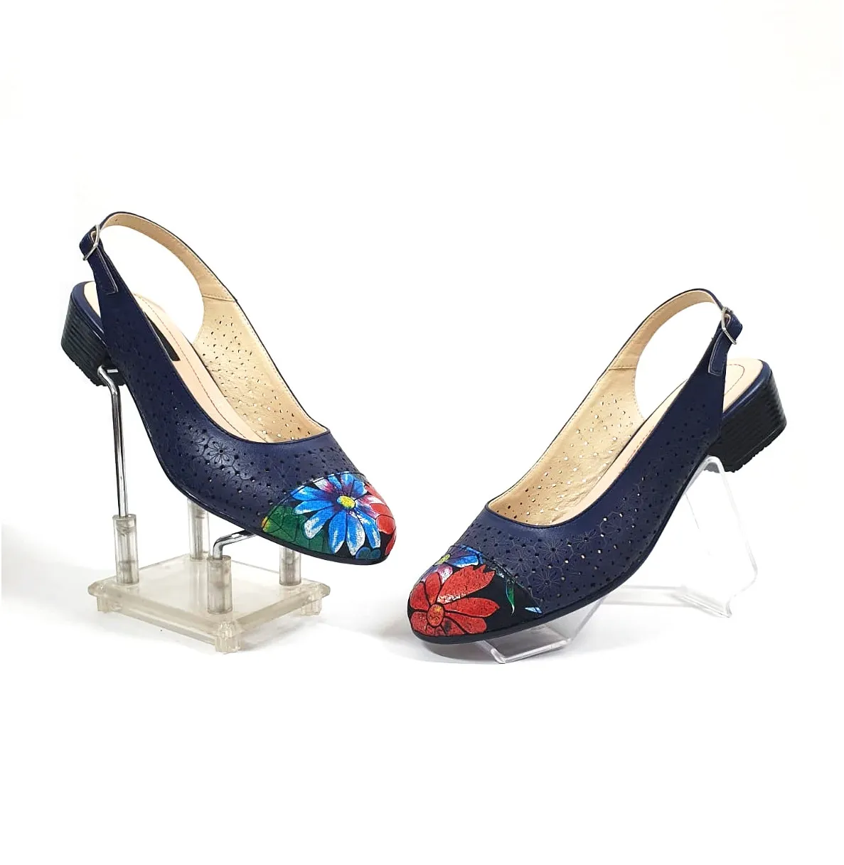 Catinca Shoes T16 BVFN sandale dama piele naturala bleumarin flori