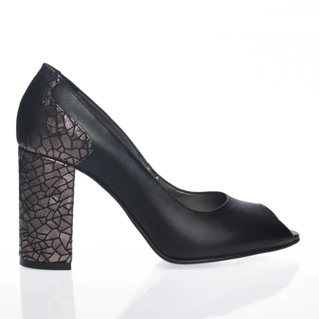 Catinca Shoes F26 NBI pantofi dama piele naturala negru imprimeu