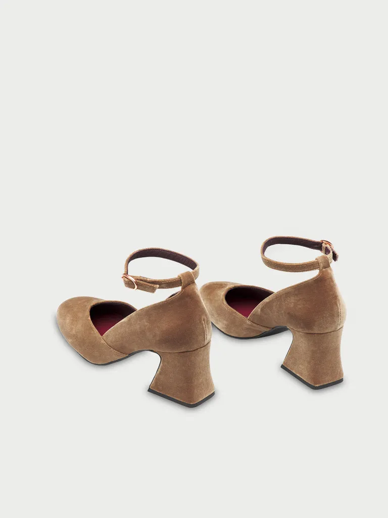 Flagelus The D'Orsey Mouse pantofi toc bej catifea