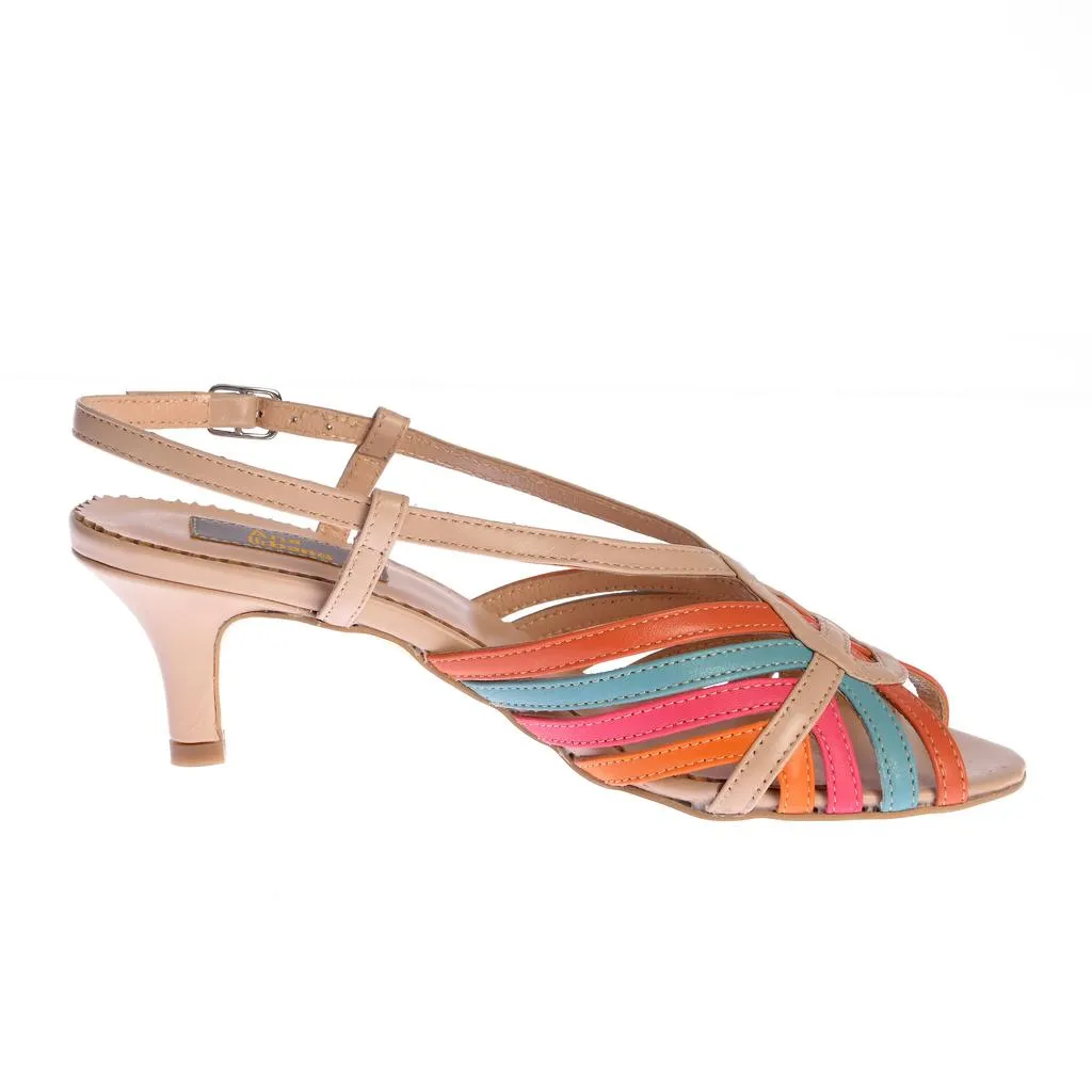 Ana Urbana Cusco sandale piele bej-multicolor toc 2cm