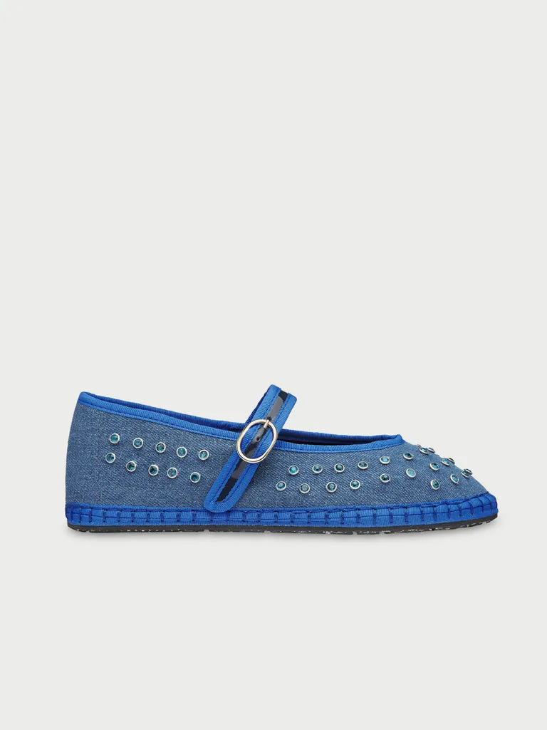 Flagelus Mae Soshi balerini denim albastru cu cristale