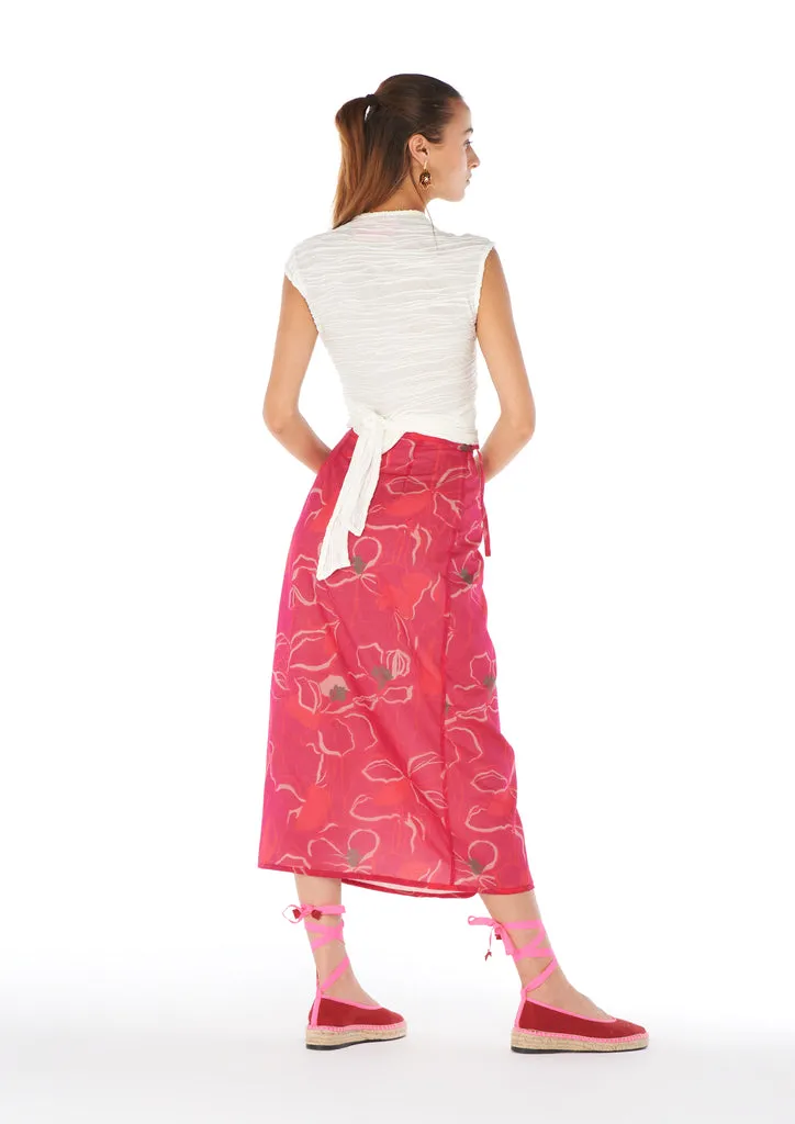 Flagelus Khan Pink fusta roz portocaliu muselina