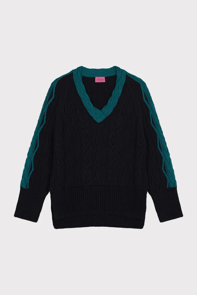 Flagelus Emerald Braid pulover bleumarin bumbac
