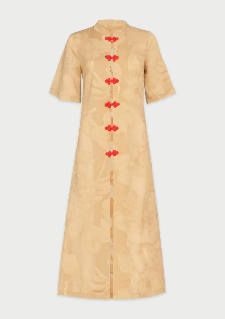 Flagelus Mulan Camel caftan alb-negru lung