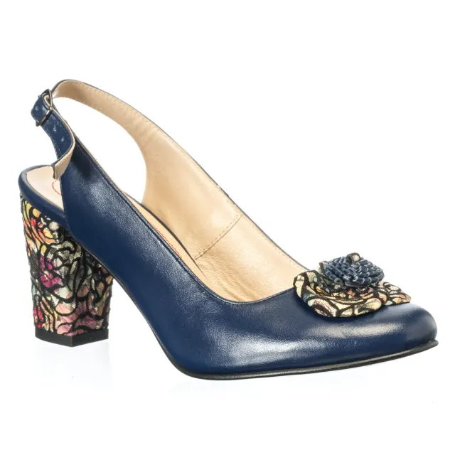 Catinca Shoes F5 BTR sandale dama piele bleumarin flori