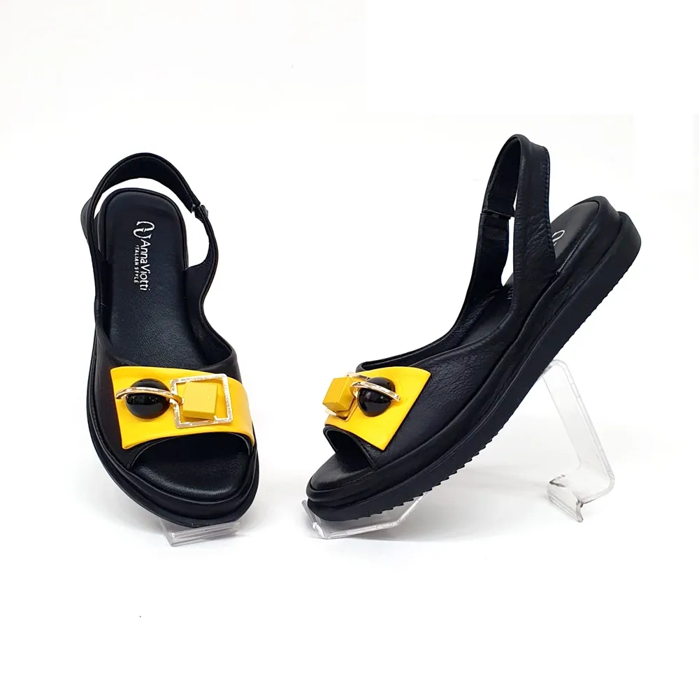 Catinca Shoes D30-217NG sandale dama piele negru-galben